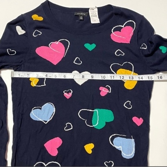 Talbots Navy Crewneck Pullover Tossed Hearts Long Sleeve Size XS - Picture 4 of 7